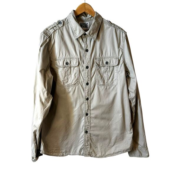 Converse One Star Men’s Long Sleeve Casual Button Up Shirt Top Pocket Beige M - Picture 2 of 10